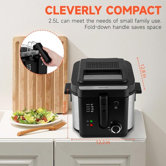 Deep Fryer 1500W Non-Stick Inner Pot Removable Lid Temp Control 2.5L - Picture 6 of 8